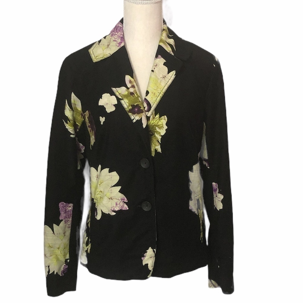 COLDWATER CREEK Floral Blazer Women's Size 4-6 Black Green Multicolor